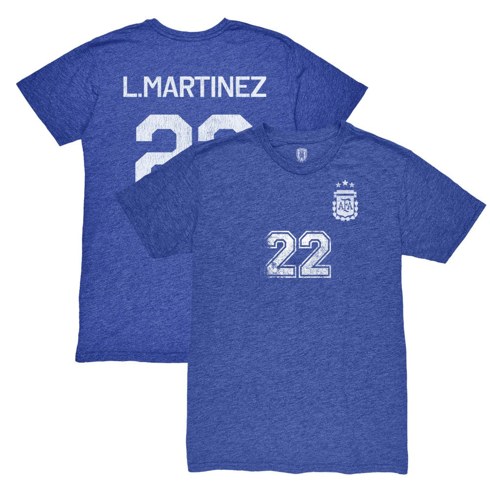 Lautaro Martinez Argentina National Team 1863FC Retro Player Tri-Blend T-Shirt Blue - FIFA World CUP