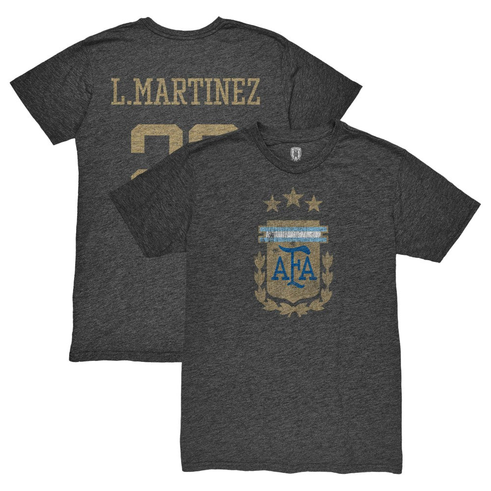 Lautaro Martinez Argentina National Team 1863FC Retro Player Tri-Blend T-Shirt Black - FIFA World CUP