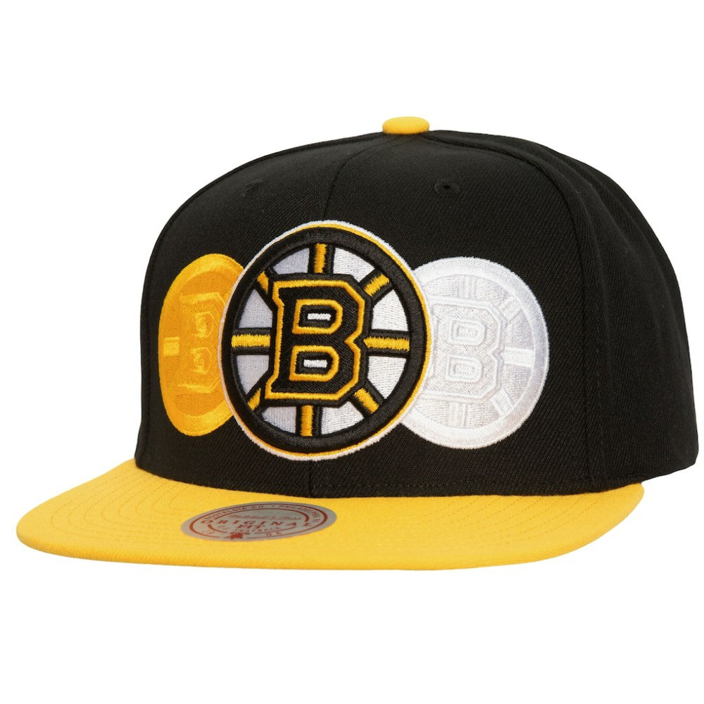 Boston Bruins Mitchell & Ness Soul Triple Up Snapback Hat - Black - NHL