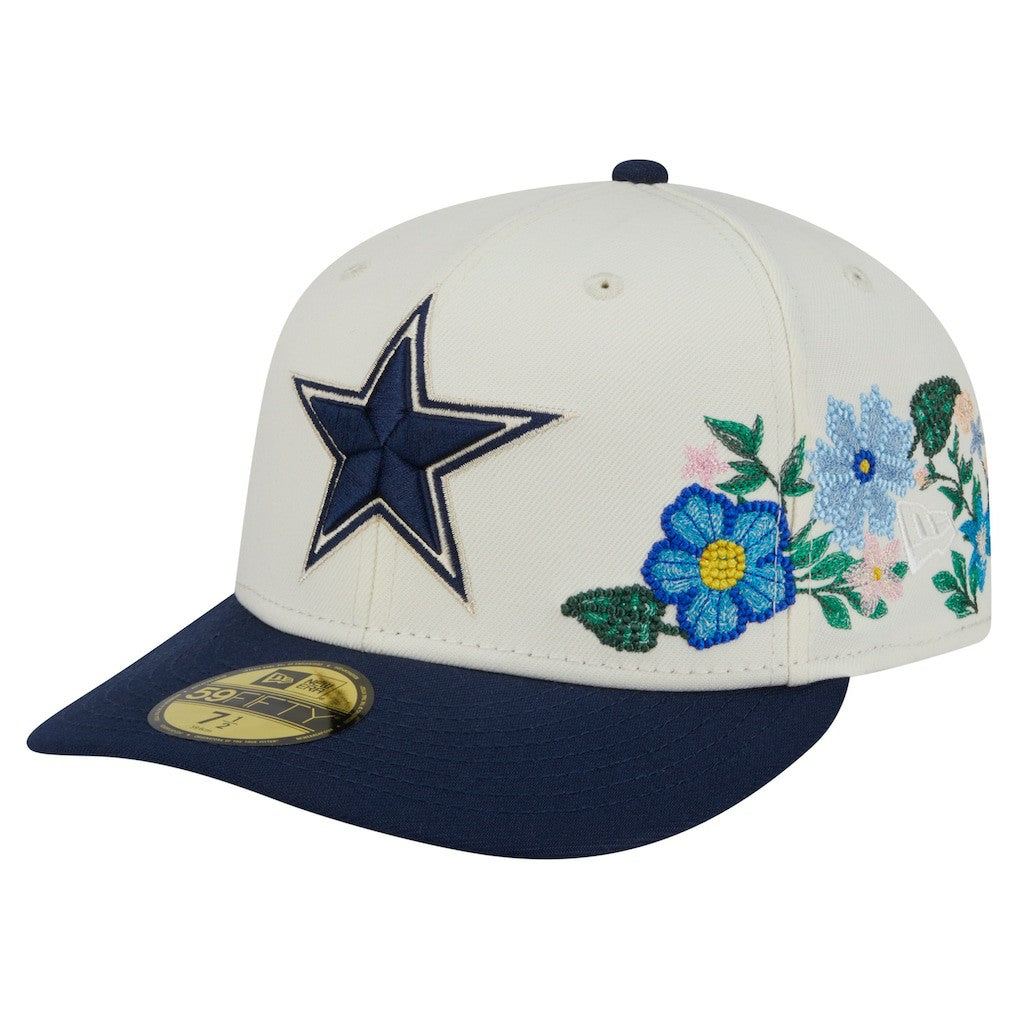 Dallas Cowboys New Era Tonal Florals 59FIFTY Fitted Hat Cream/Navy | NFL