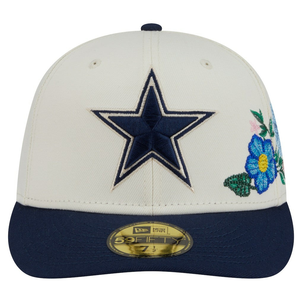 Dallas Cowboys New Era Tonal Florals 59FIFTY Fitted Hat Cream/Navy | NFL
