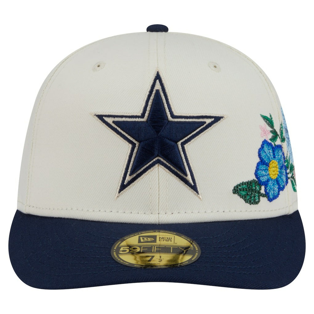 Dallas Cowboys New Era Tonal Florals 59FIFTY Fitted Hat Cream/Navy | NFL