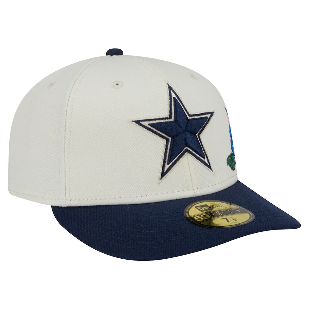 Dallas Cowboys New Era Tonal Florals 59FIFTY Fitted Hat Cream/Navy | NFL