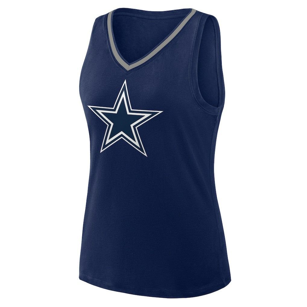 Dallas Cowboys Logo Athletic Women's Plus Size Stellar Win V-Neck Tank Top Navy | NFL
