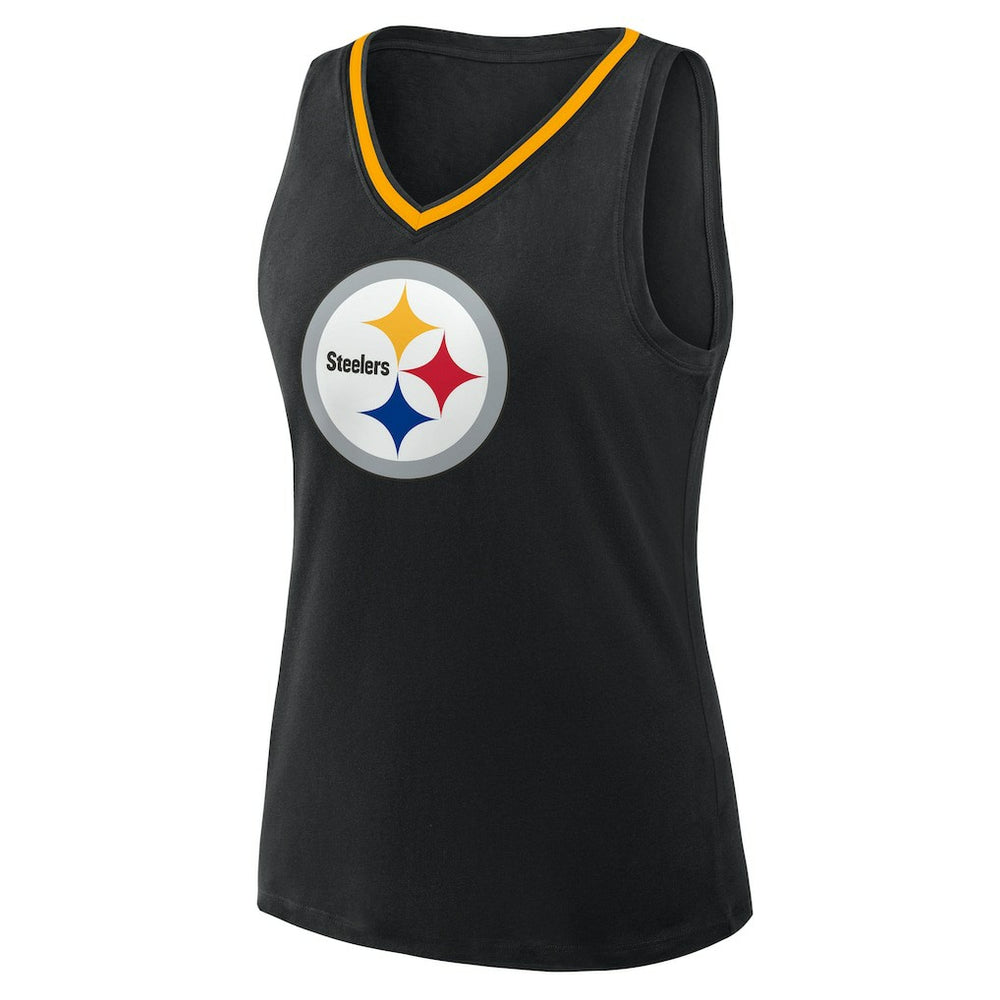 Pittsburgh Steelers Logo Athletic Women's Plus Size Stellar Win V-Neck Tank Top Black | NFL