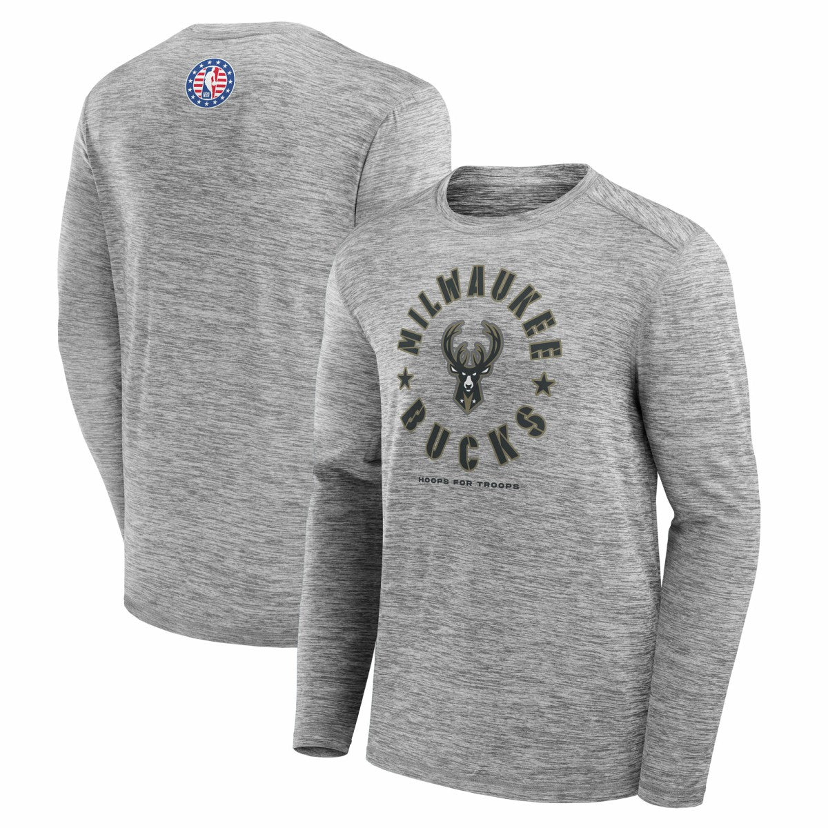 Milwaukee Bucks NBA Hoops for Troops Long Sleeve T-Shirt Heather Gray - NBA