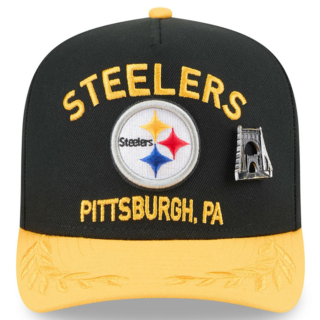 Pittsburgh Steelers New Era 2025 NFL Draft On Stage A-Frame 59FIFTY Fitted Hat Black/Gold | NFL
