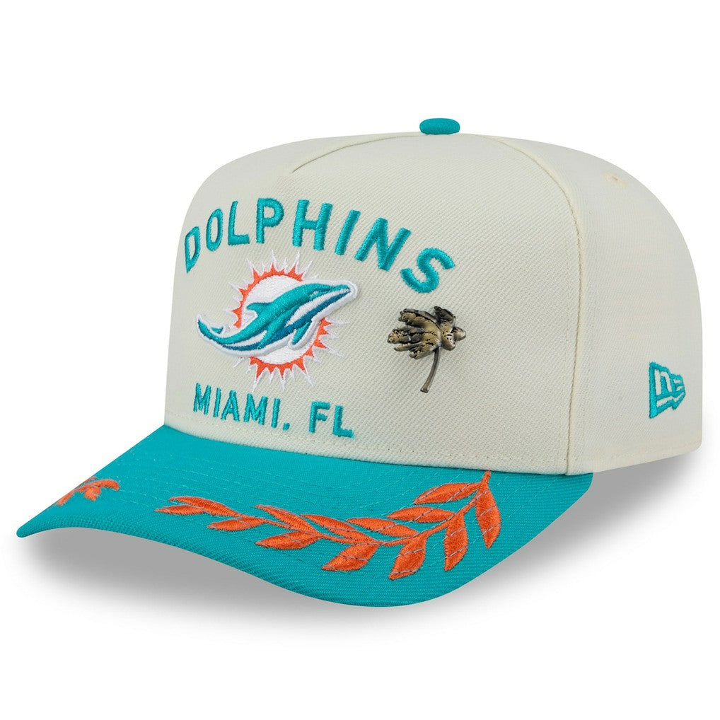 Miami Dolphins New Era 2025 NFL Draft A-Frame 59FIFTY Fitted Hat Cream/Aqua | NFL