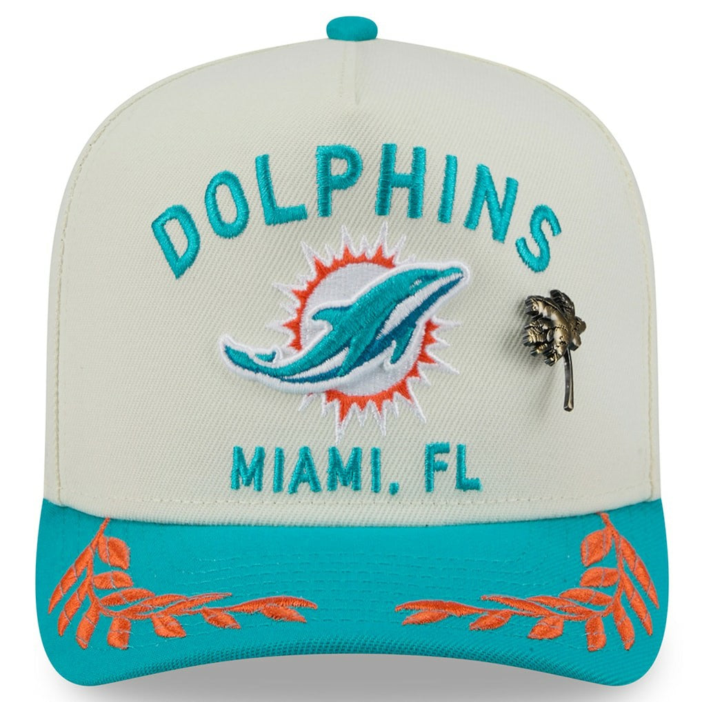 Miami Dolphins New Era 2025 NFL Draft A-Frame 59FIFTY Fitted Hat Cream/Aqua | NFL