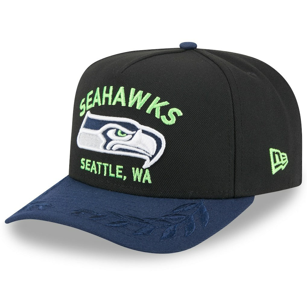 Seattle Seahawks New Era 2025 NFL Draft A-Frame 9FIFTY Snapback Hat Black/College Navy | NFL