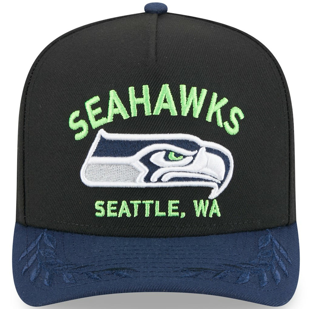Seattle Seahawks New Era 2025 NFL Draft A-Frame 9FIFTY Snapback Hat Black/College Navy | NFL