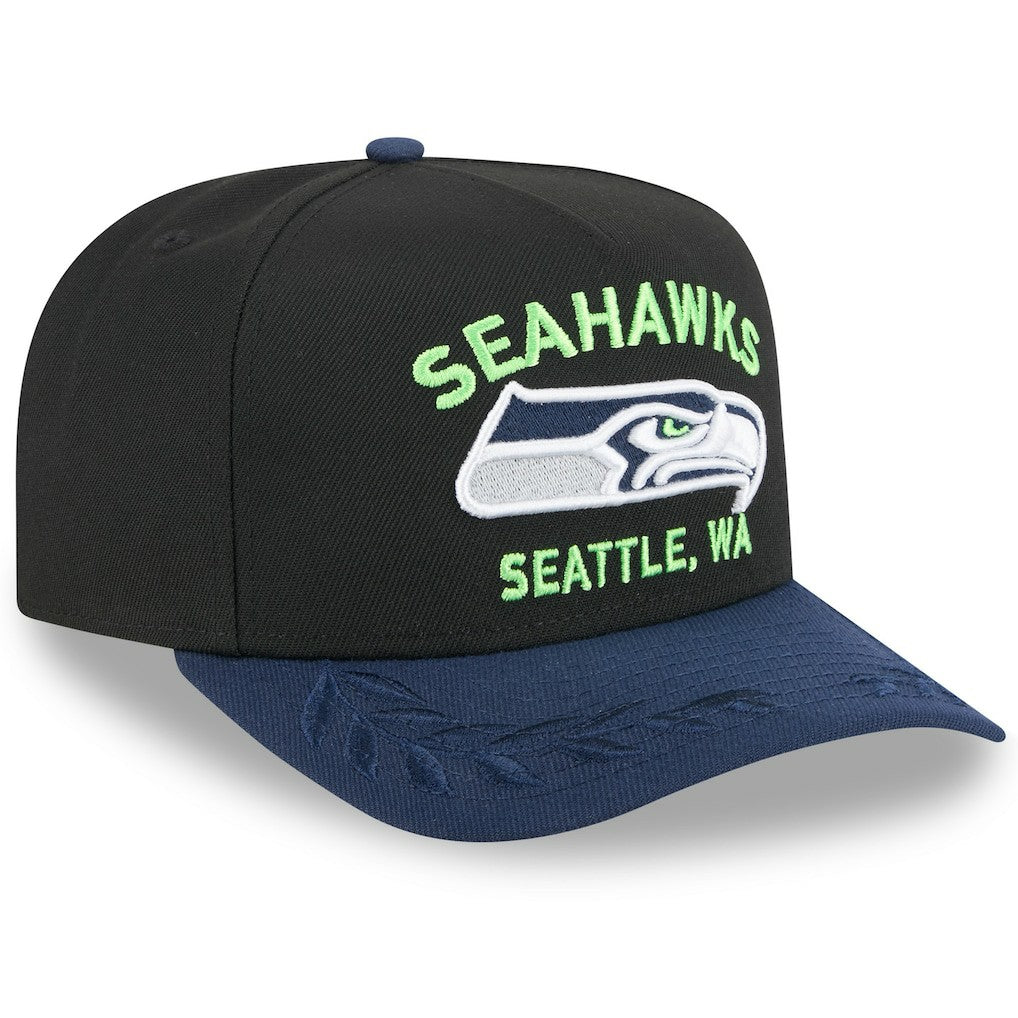 Seattle Seahawks New Era 2025 NFL Draft A-Frame 9FIFTY Snapback Hat Black/College Navy | NFL