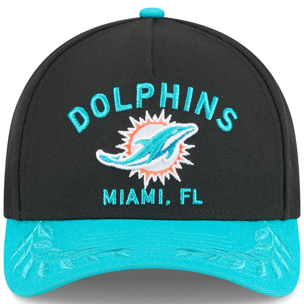 Miami Dolphins New Era 2025 NFL Draft 9FORTY A-Frame M-Crown Adjustable Hat Black/Aqua | NFL