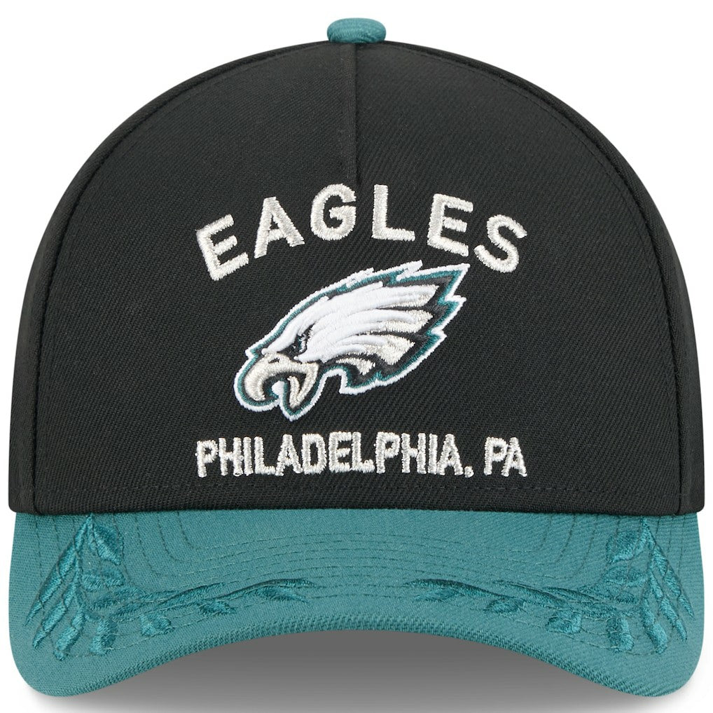 Philadelphia Eagles New Era 2025 NFL Draft 9FORTY A-Frame M-Crown Adjustable Hat Black/Midnight Green | NFL