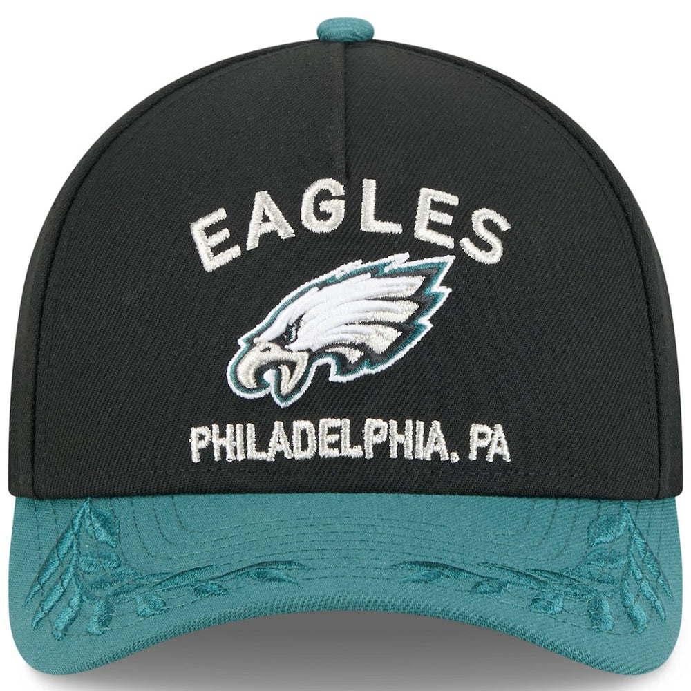 Philadelphia Eagles New Era 2025 NFL Draft 9FORTY A-Frame M-Crown Adjustable Hat Black/Midnight Green | NFL
