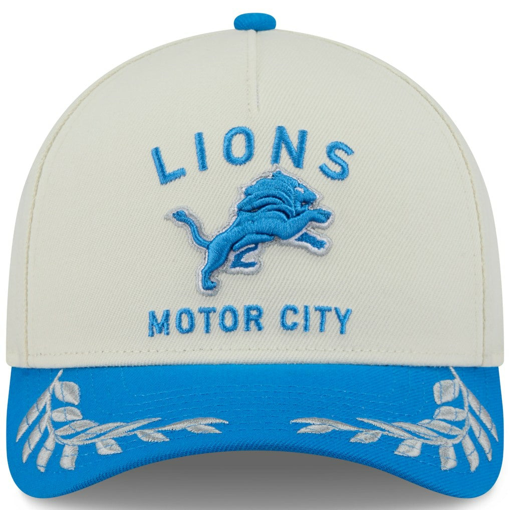 Detroit Lions New Era 2025 NFL Draft 9FORTY A-Frame M-Crown Adjustable Hat Cream/Blue | NFL