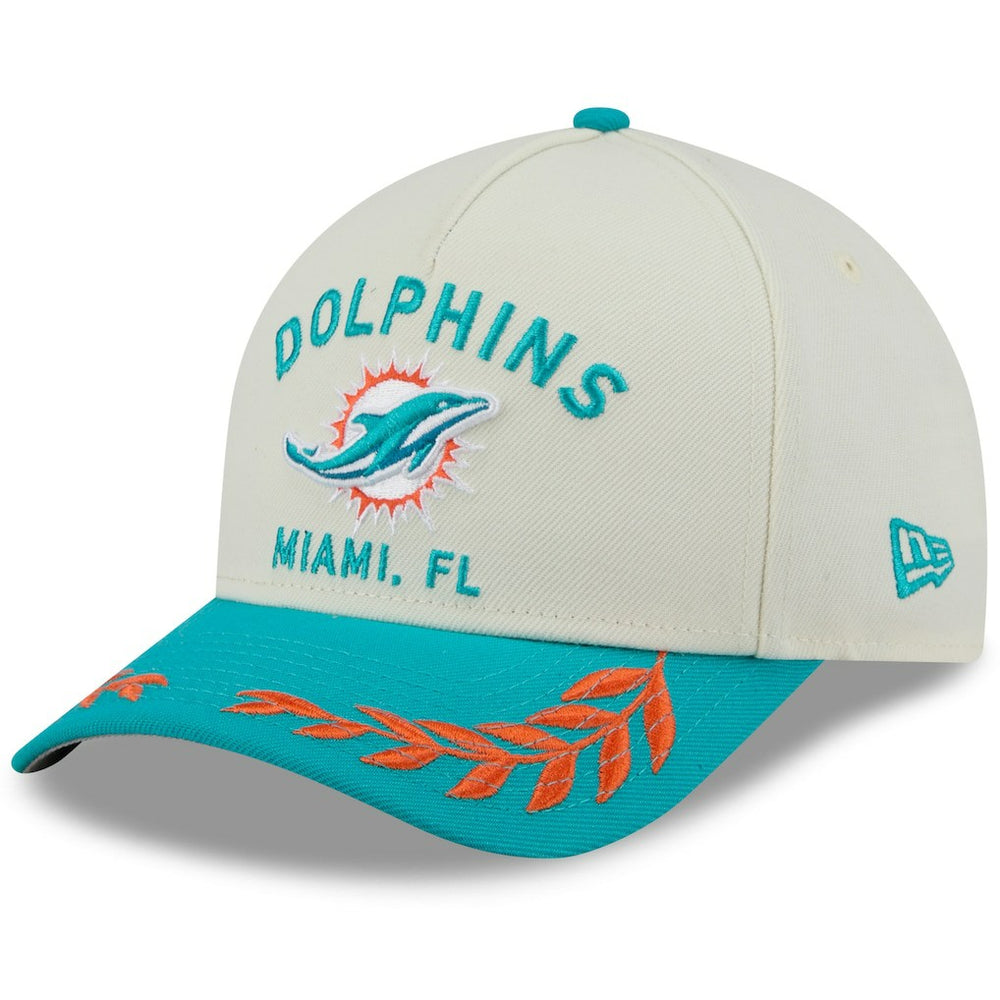 Miami Dolphins New Era 2025 NFL Draft 9FORTY A-Frame M-Crown Adjustable Hat Cream/Aqua | NFL
