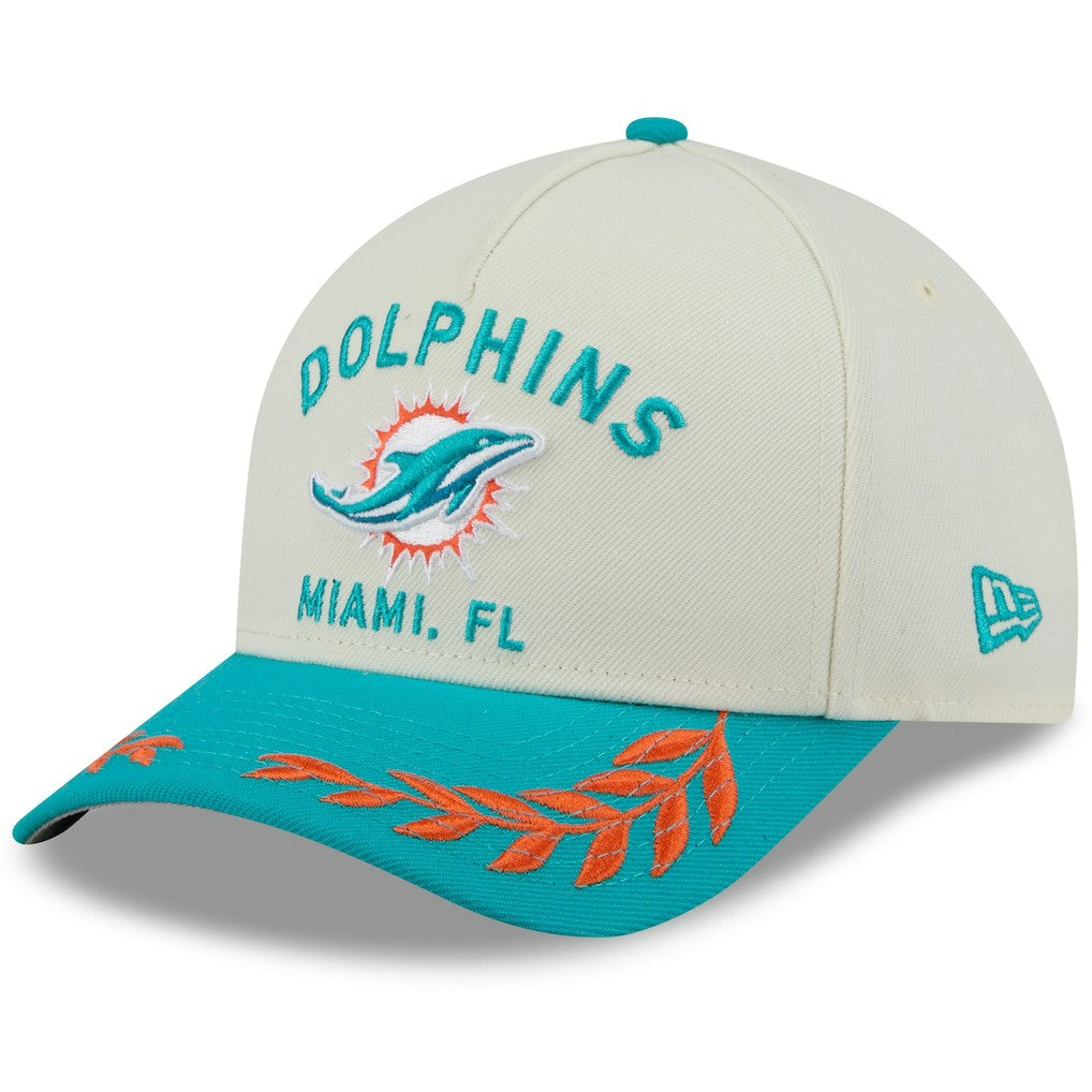 Miami Dolphins New Era 2025 NFL Draft 9FORTY A-Frame M-Crown Adjustable Hat Cream/Aqua | NFL