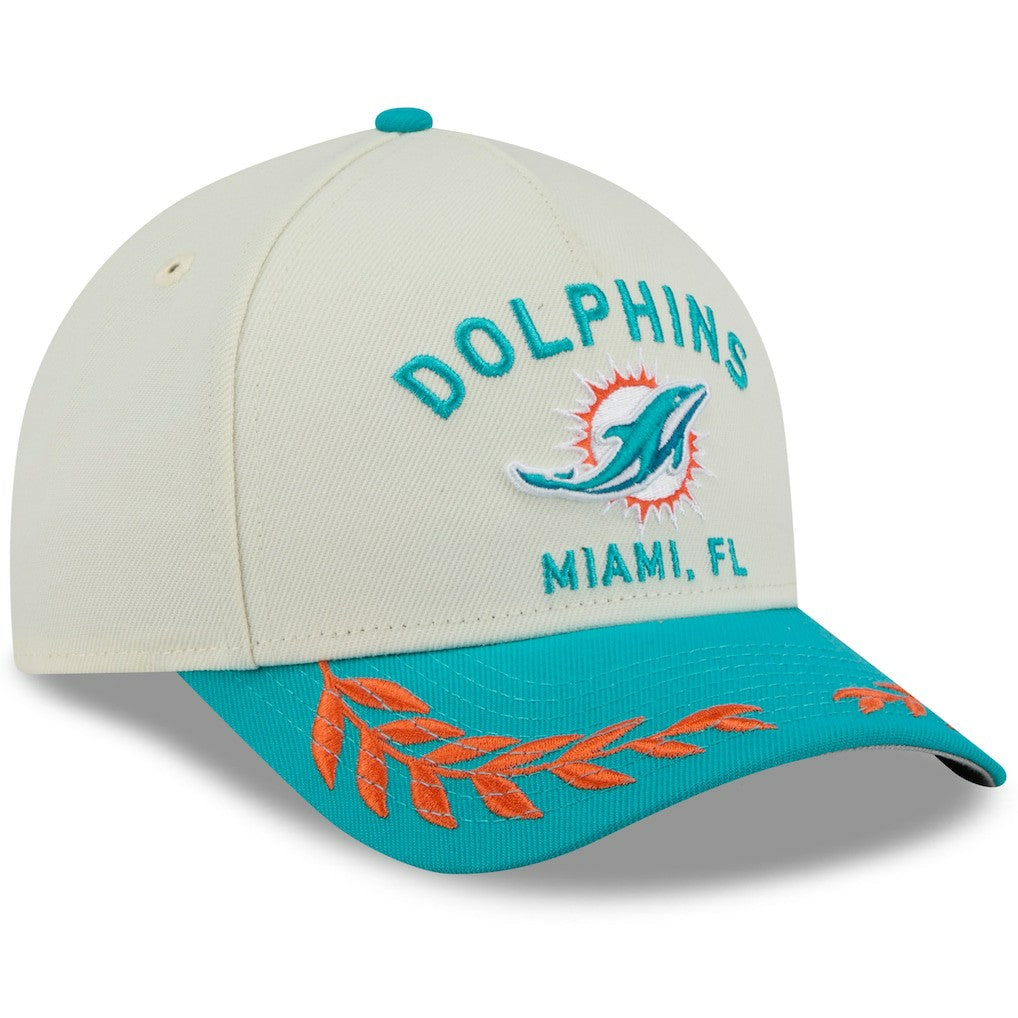 Miami Dolphins New Era 2025 NFL Draft 9FORTY A-Frame M-Crown Adjustable Hat Cream/Aqua | NFL