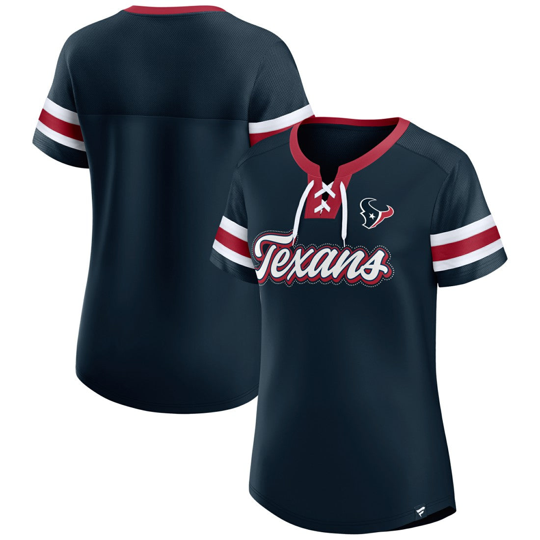 Houston Texans Women's Iconic Bling Athena Lace-Up V-Neck T-Shirt Navy | Fanatics