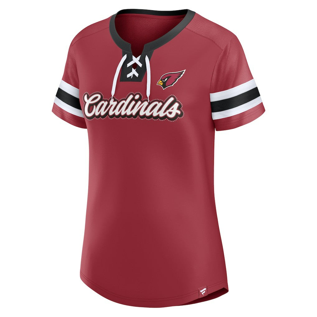 Arizona Cardinals Women's Iconic Bling Athena Lace-Up V-Neck T-Shirt Cardinal | Fanatics