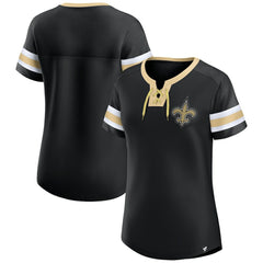 New Orleans Saints Women's Bling Athena Jersey Style Lace-up T-Shirt Black | Fanatics