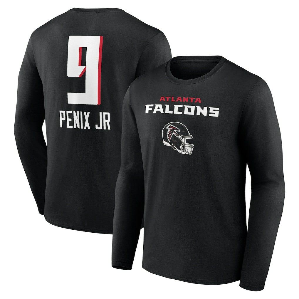 Michael Penix Jr. Atlanta Falcons Name & Number Team Wordmark Long Sleeve T-Shirt Black | NFL