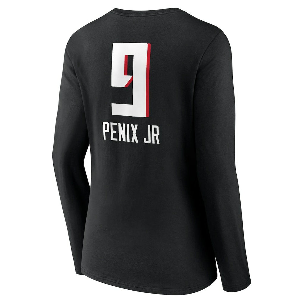 Michael Penix Jr. Atlanta Falcons Women's Name & Number Team Wordmark Long Sleeve V-Neck T-Shirt Black | NFL