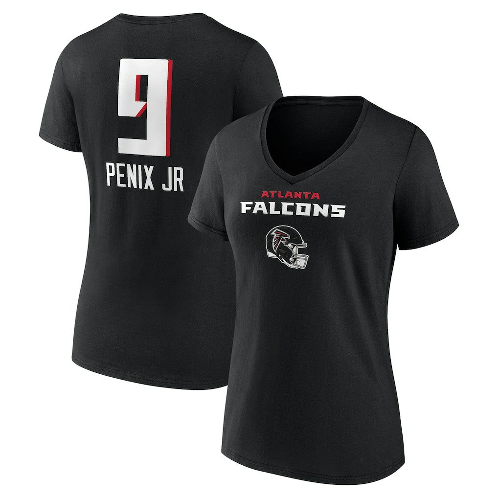 Michael Penix Jr. Atlanta Falcons Women's Name & Number Team Wordmark V-Neck T-Shirt Black | NFL
