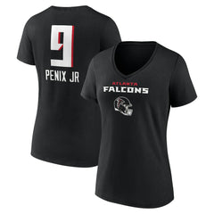 Michael Penix Jr. Atlanta Falcons Women's Name & Number Team Wordmark V-Neck T-Shirt Black | NFL
