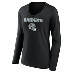 Brock Bowers Las Vegas Raiders Women's Name & Number Team Wordmark Long Sleeve V-Neck T-Shirt Black | NFL