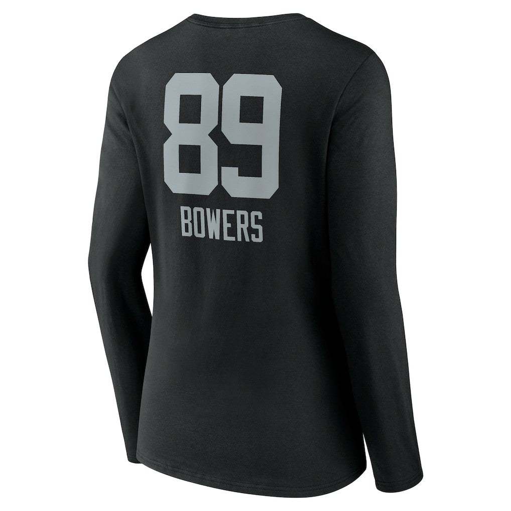 Brock Bowers Las Vegas Raiders Women's Name & Number Team Wordmark Long Sleeve V-Neck T-Shirt Black | NFL