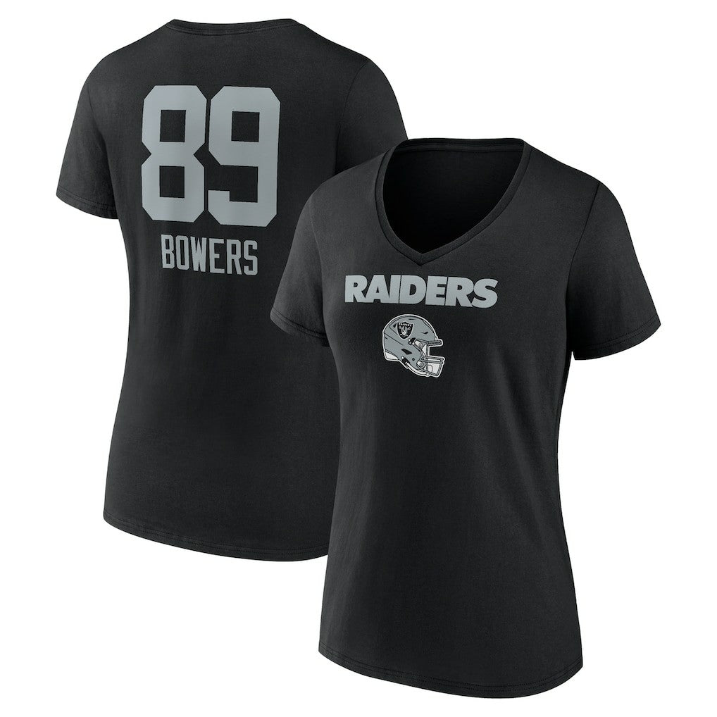 Brock Bowers Las Vegas Raiders Women's Name & Number Team Wordmark V-Neck T-Shirt Black | NFL