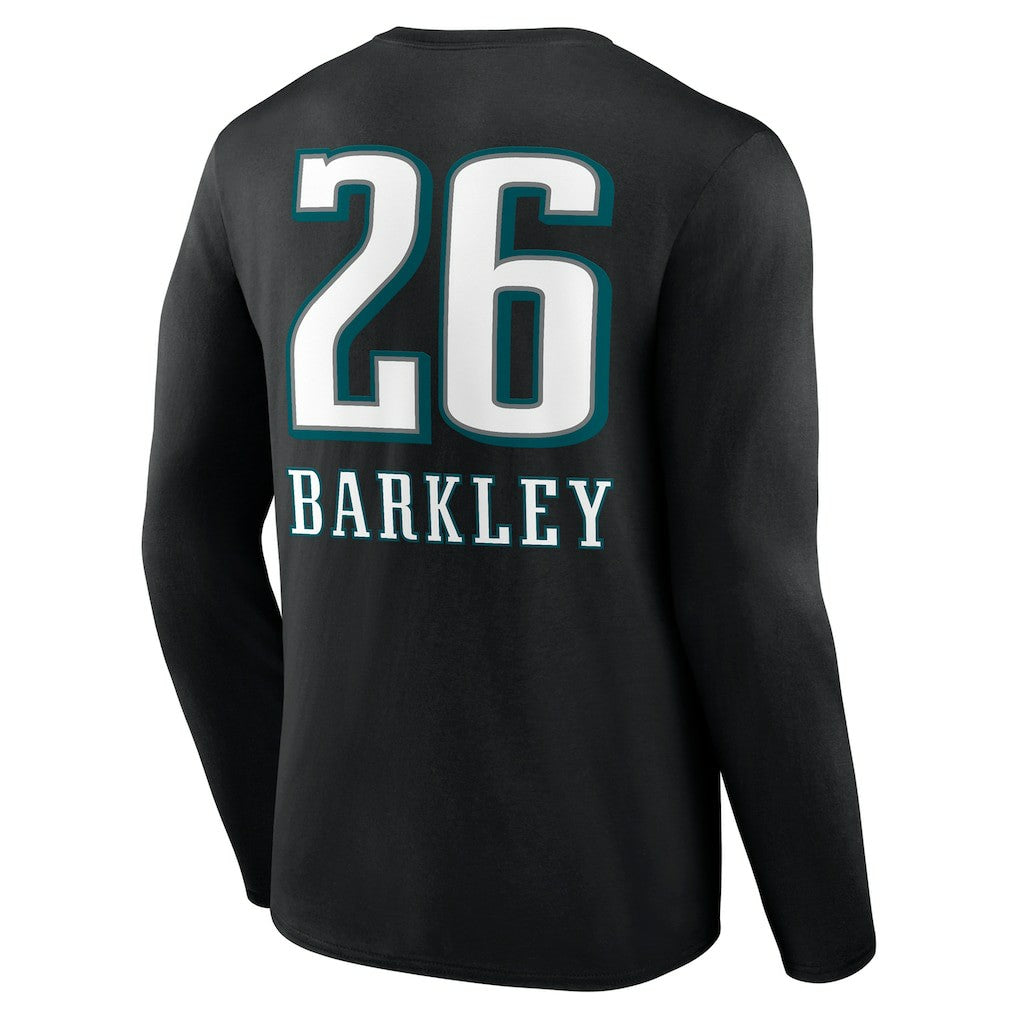 Saquon Barkley Philadelphia Eagles Name & Number Team Wordmark Long Sleeve T-Shirt Black | NFL