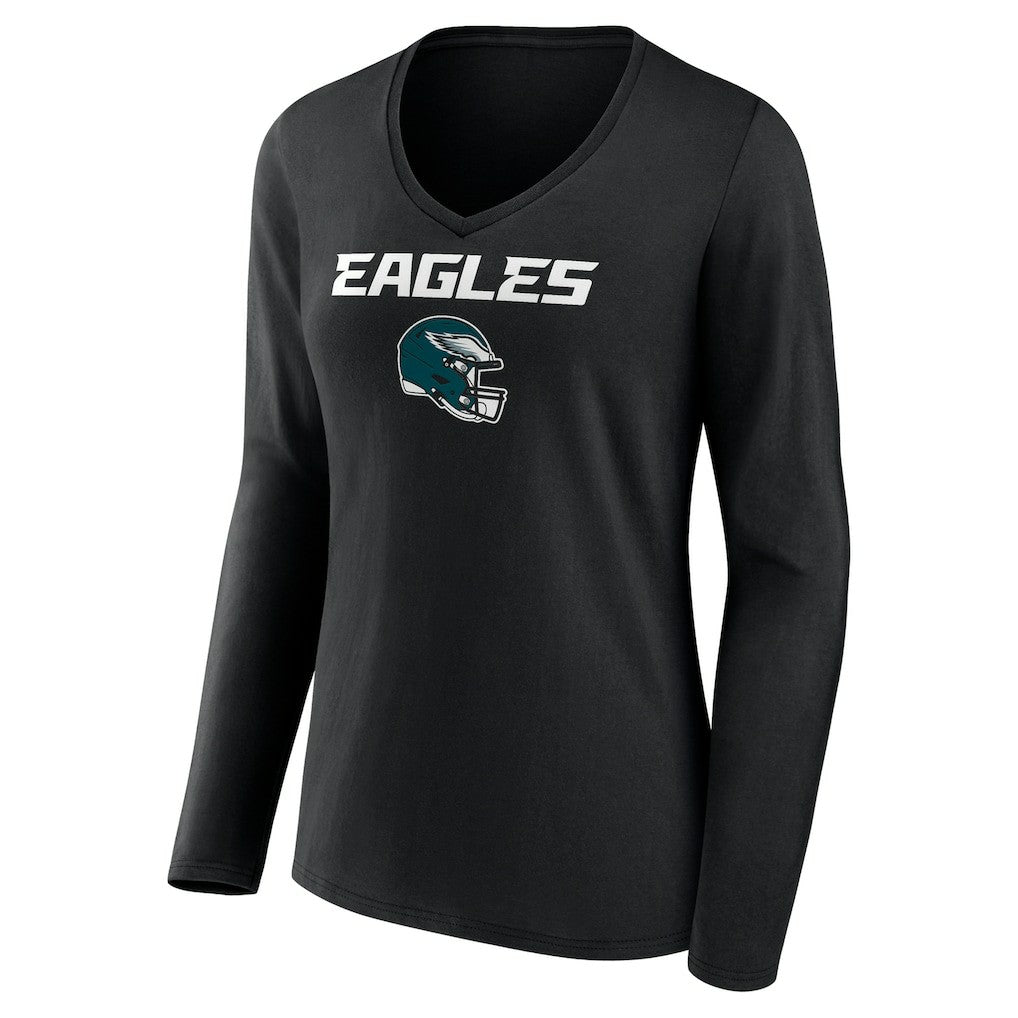 Saquon Barkley Philadelphia Eagles Women's Name & Number Team Wordmark Long Sleeve V-Neck T-Shirt Black | NFL