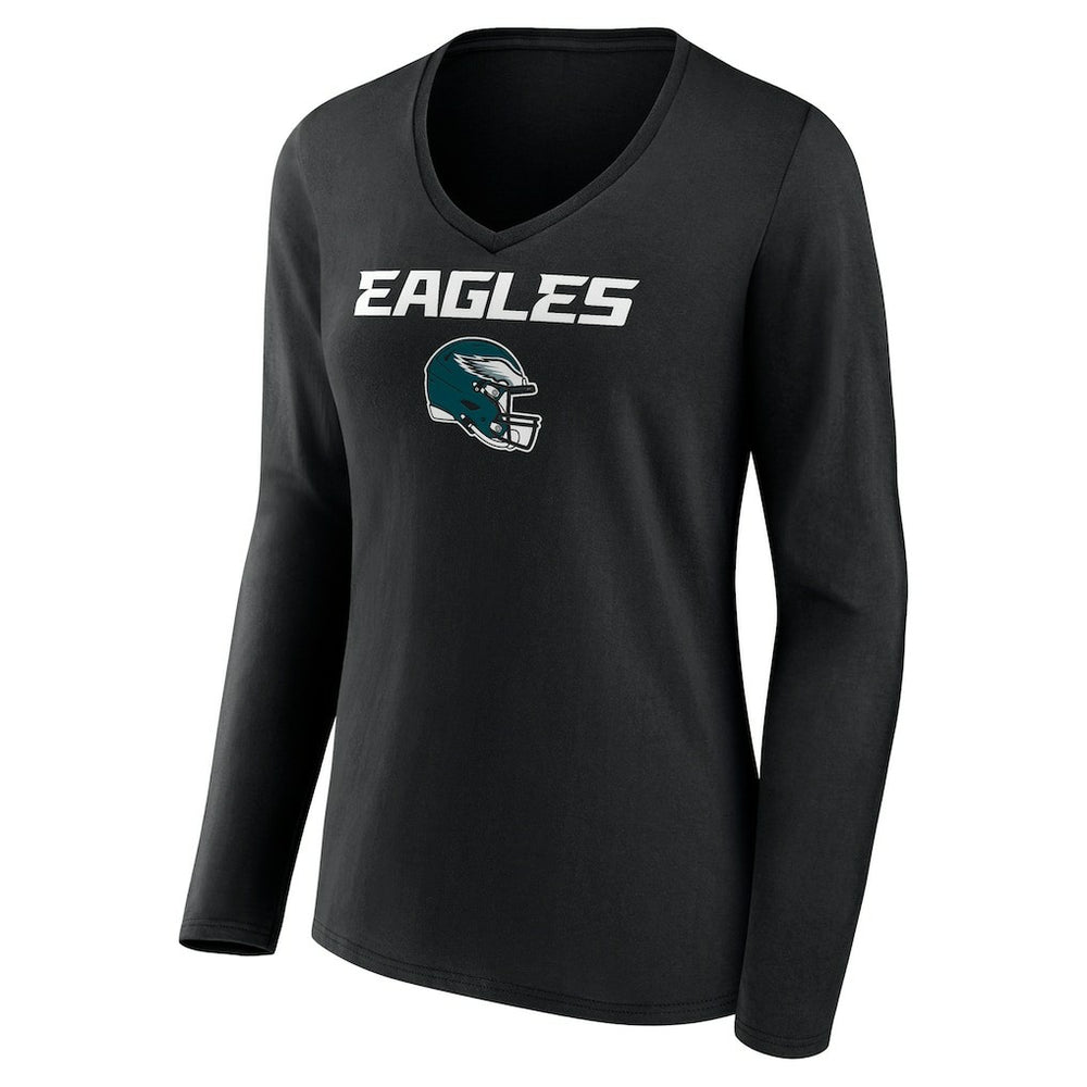 Saquon Barkley Philadelphia Eagles Women's Name & Number Team Wordmark Long Sleeve V-Neck T-Shirt Black | NFL