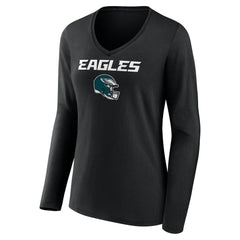 Saquon Barkley Philadelphia Eagles Women's Name & Number Team Wordmark Long Sleeve V-Neck T-Shirt Black | NFL