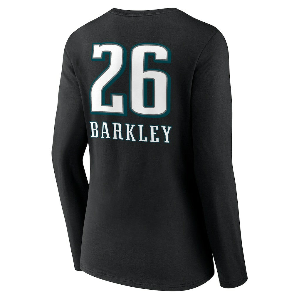 Saquon Barkley Philadelphia Eagles Women's Name & Number Team Wordmark Long Sleeve V-Neck T-Shirt Black | NFL