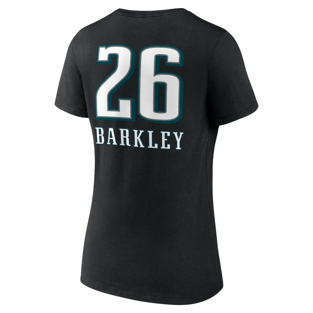Saquon Barkley Philadelphia Eagles Women's Name & Number Team Wordmark V-Neck T-Shirt Black | NFL