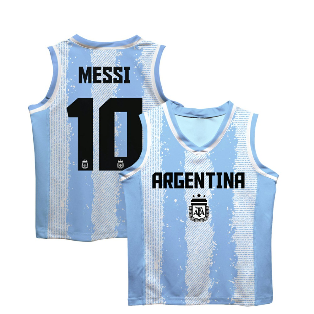 Lionel Messi Argentina National Team Vive La Fete Youth Painted Stripes Basketball Jersey Light Blue - FIFA World CUP