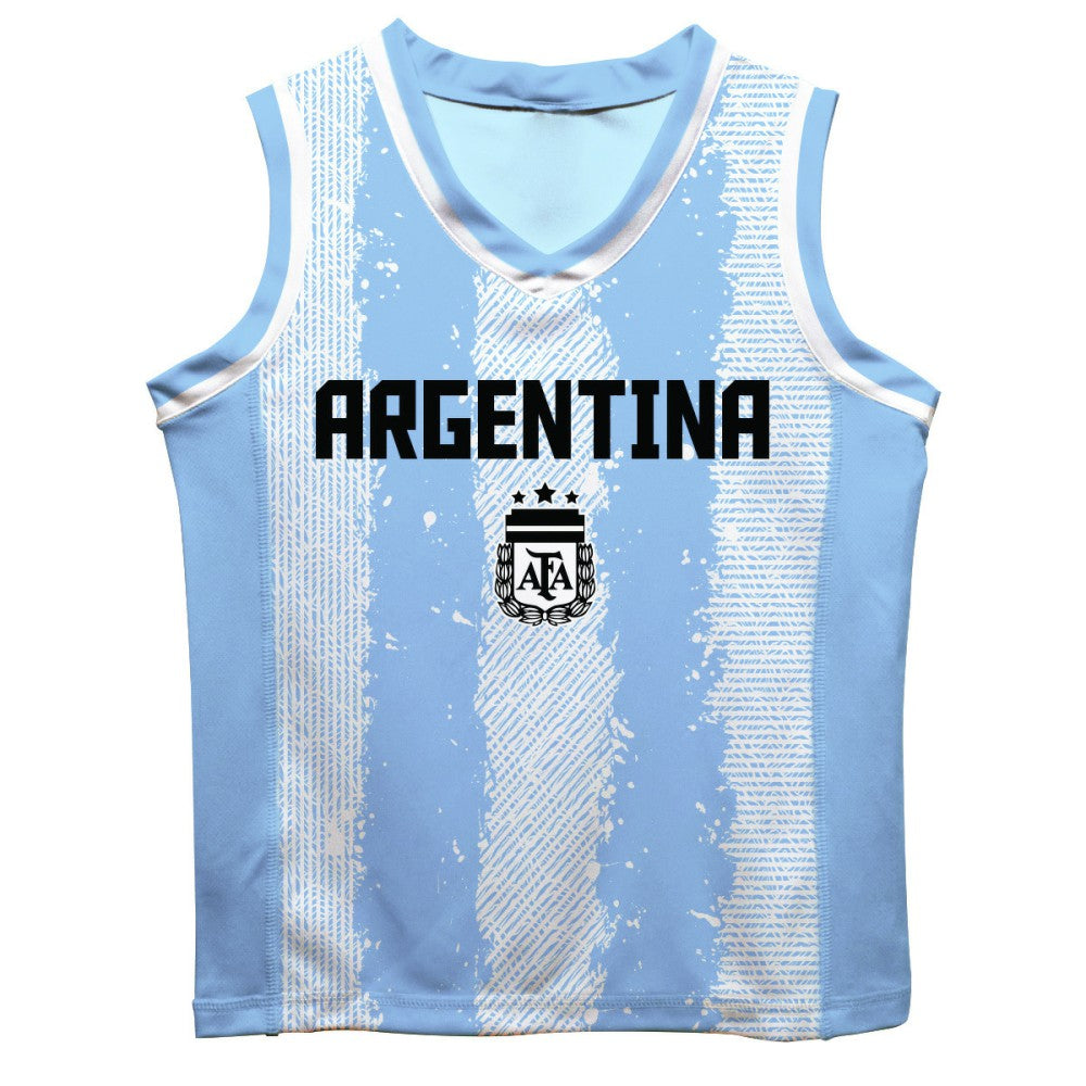 Lionel Messi Argentina National Team Vive La Fete Youth Painted Stripes Basketball Jersey Light Blue - FIFA World CUP