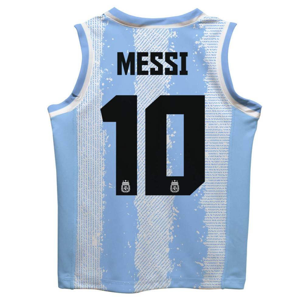 Lionel Messi Argentina National Team Vive La Fete Youth Painted Stripes Basketball Jersey Light Blue - FIFA World CUP
