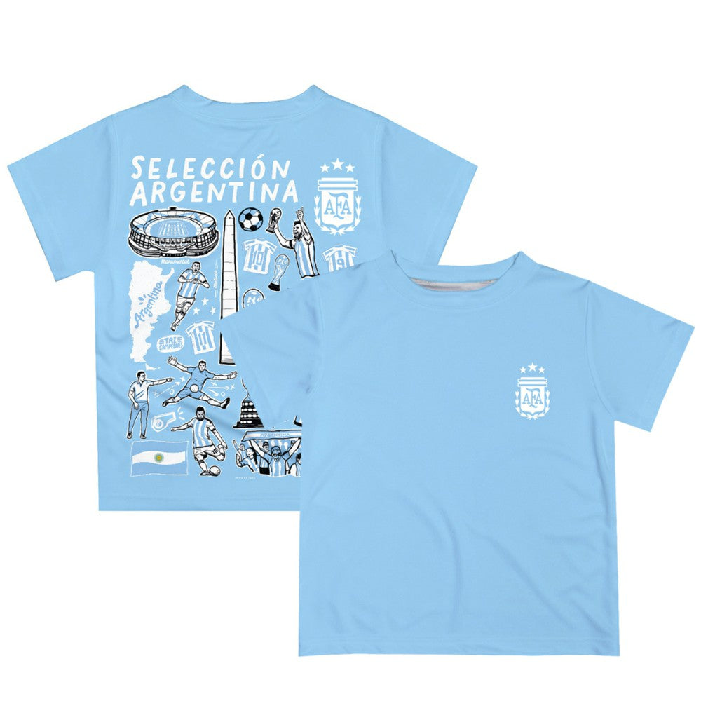 Argentina National Team Vive La Fete Youth Impressions Artwork T-Shirt Light Blue - FIFA World CUP