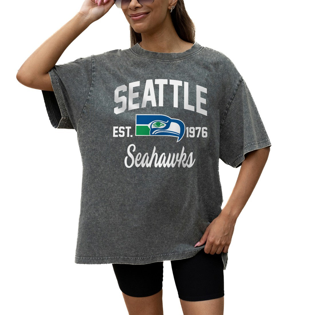 Seattle Seahawks Gameday Couture Women's Throwback Oversized Snow Wash T-Shirt Grey | NFL