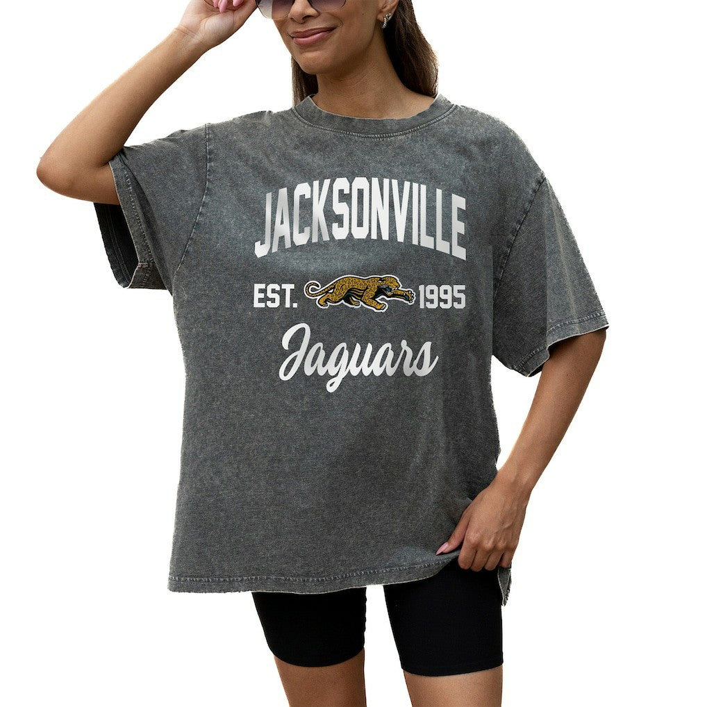 Jacksonville Jaguars Gameday Couture Women's Throwback Oversized Snow Wash T-Shirt Grey | NFL