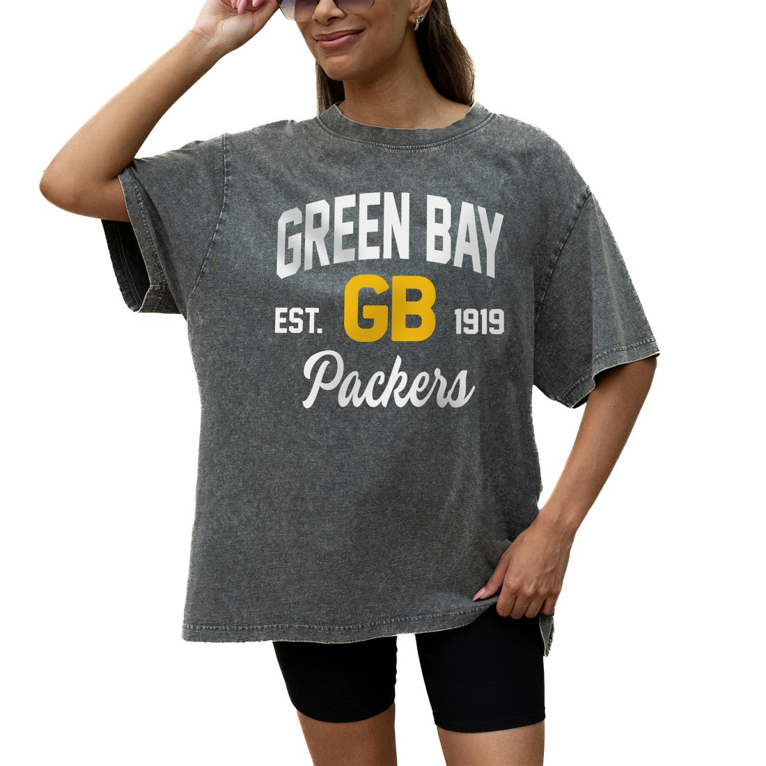 Green Bay Packers Gameday Couture Women's Throwback Oversized Snow Wash T-Shirt Grey | NFL