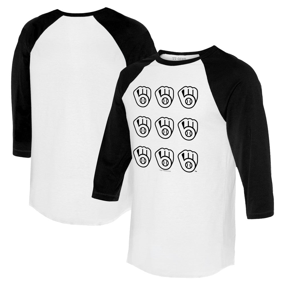 Milwaukee Brewers Tiny Turnip Women's Logo Grid 3/4 Sleeve Raglan T-Shirt - MLB