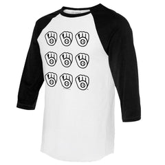 Milwaukee Brewers Tiny Turnip Women's Logo Grid 3/4 Sleeve Raglan T-Shirt - MLB