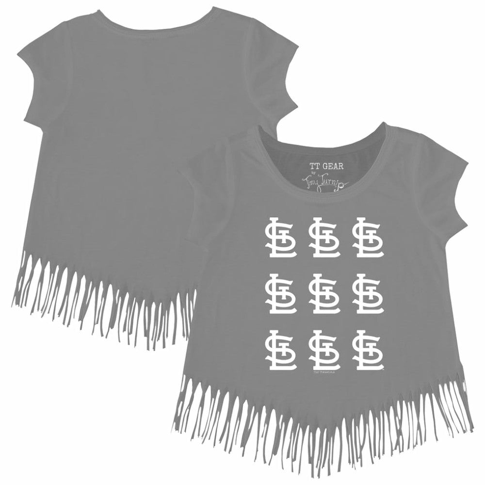 St. Louis Cardinals Tiny Turnip Girls Youth Logo Grid Fringe T-Shirt - MLB