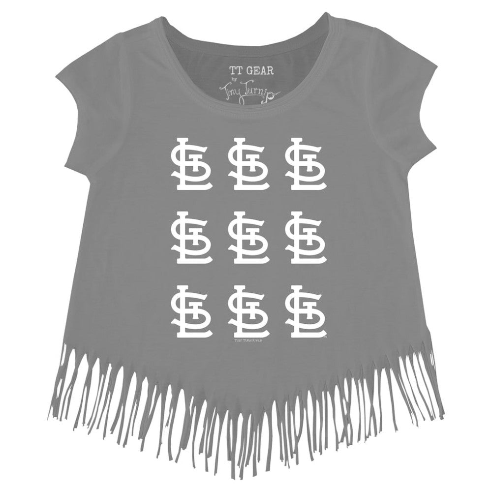 St. Louis Cardinals Tiny Turnip Girls Youth Logo Grid Fringe T-Shirt - MLB